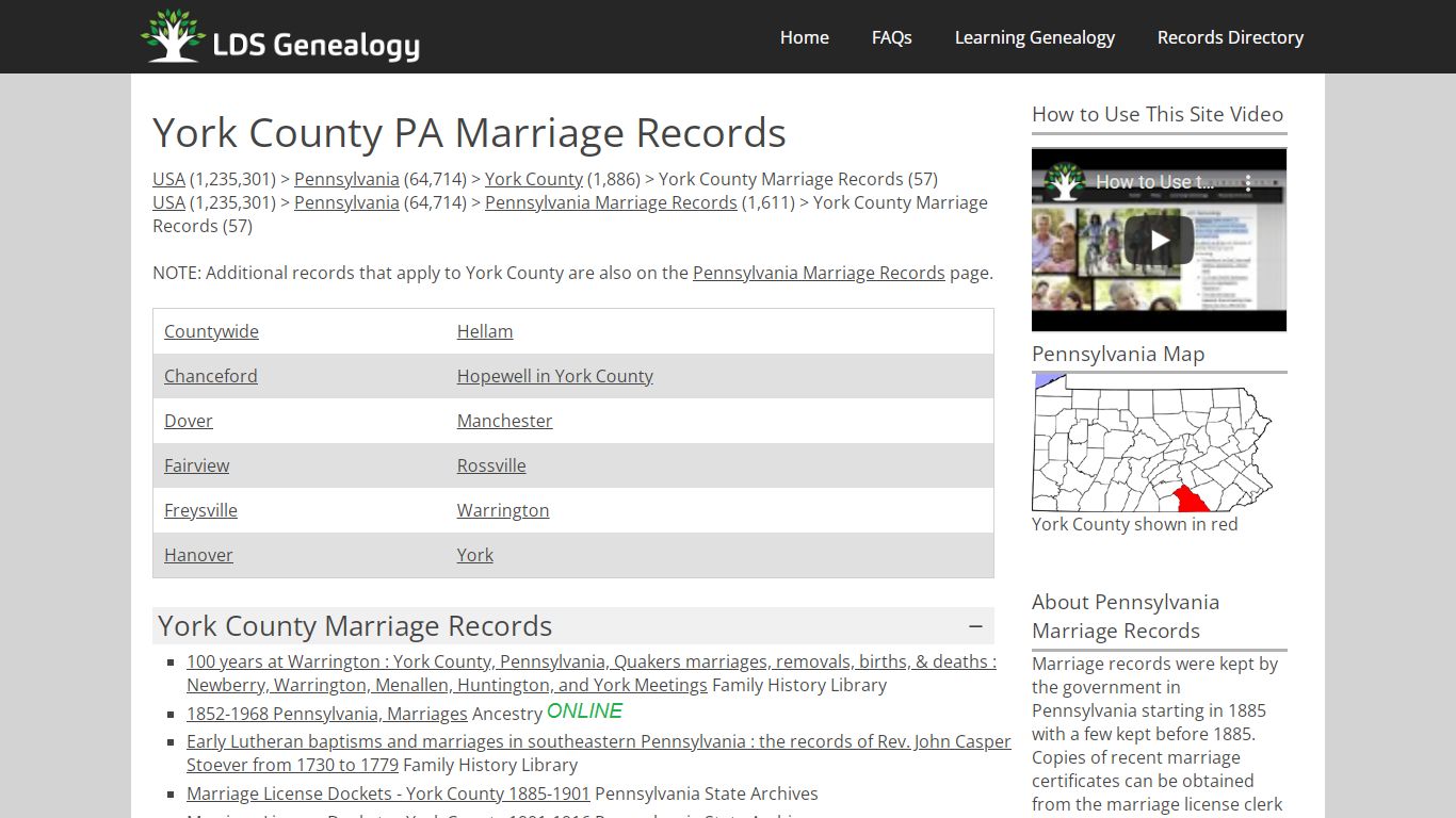 York County PA Marriage Records - LDS Genealogy